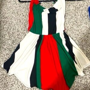 monaco Red Green Black Cream Striped One-Shoulder Romper